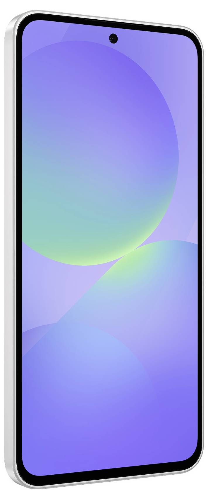 Smartphone with a stylish, bezel-less display. The screen shows an abstract, bluish-green pattern.