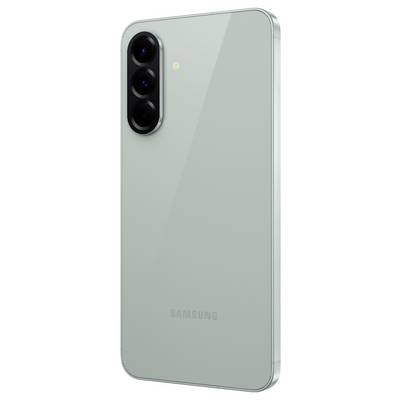 A smartphone viewed from the back, light grey with three cameras positioned vertically in the top left corner and the brand name 'Samsung' centred at the bottom.