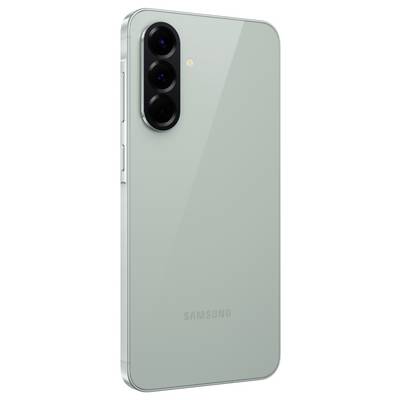 A modern Samsung smartphone with three camera lenses on the back, in an elegant design and light grey colour.