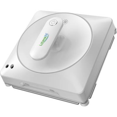 A square, white window cleaning robot by Liemax with a central handle and two round sensors on the front.