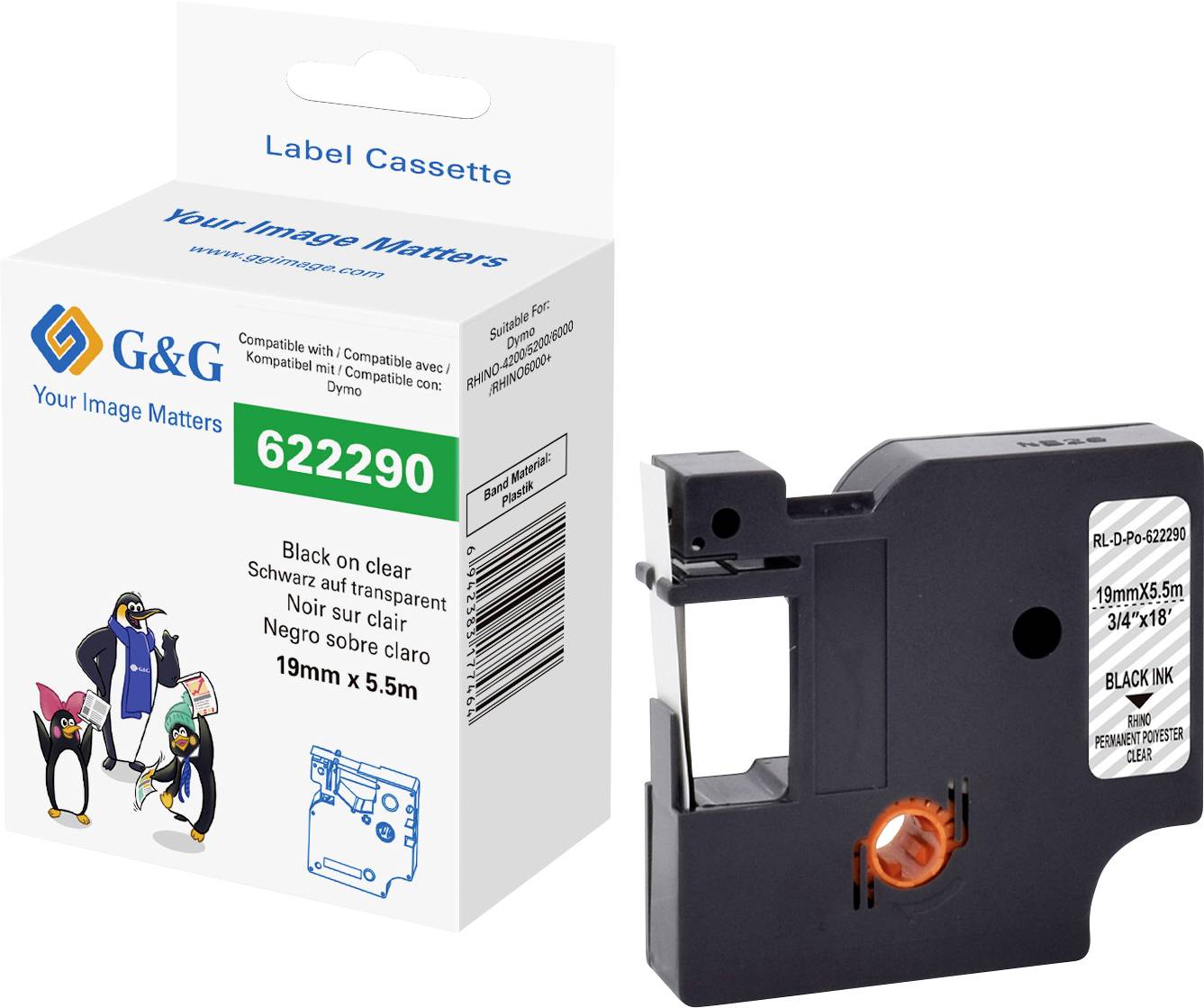 G&G Labelling tape Polyester Tape colour: Transparent Font colour: Black 19 mm 5.5 m