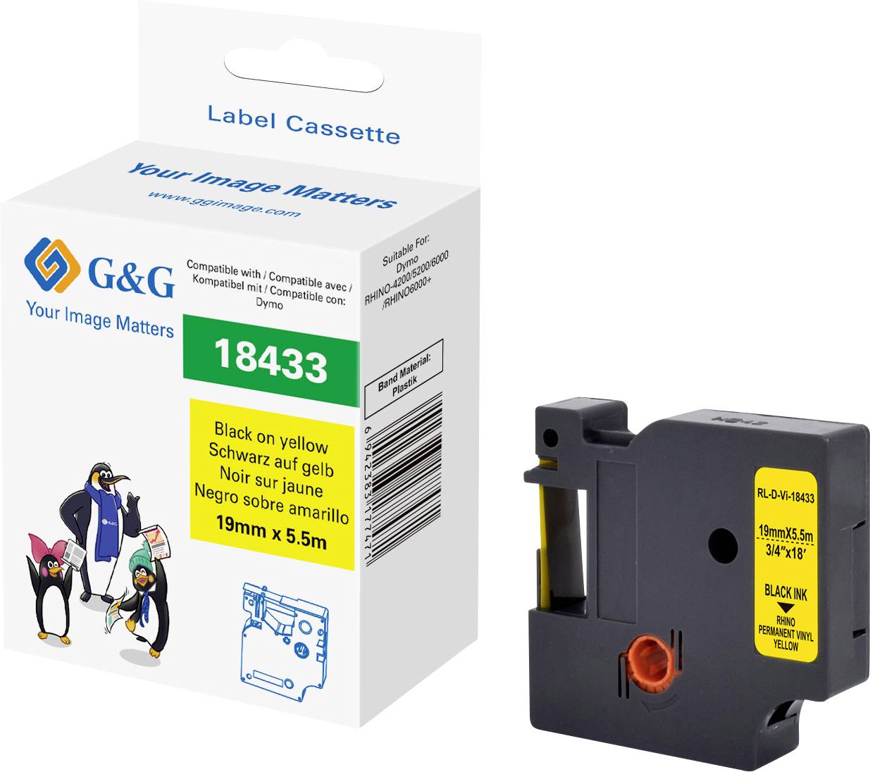 G&G Labelling tape Vinyl Tape colour: Yellow Font colour: Black 19 mm 5.5 m