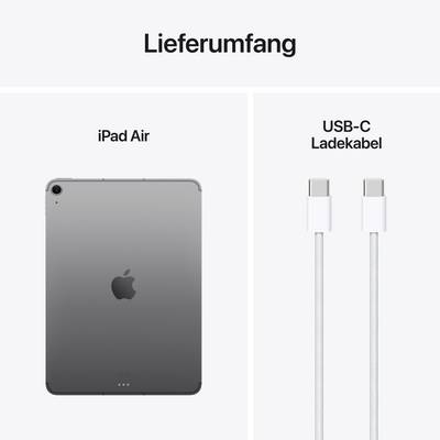'Package contents' shows an iPad Air and a USB-C charging cable on a white background.