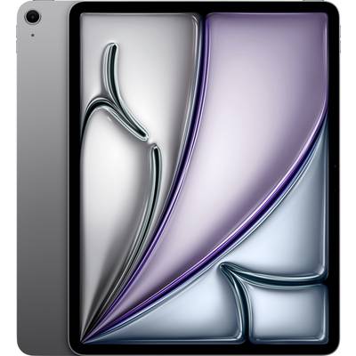 A tablet with a colourful, abstract design on the screen. The form of the design is reminiscent of organic curves and waves.