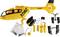 'Kit of a yellow ADAC rescue helicopter with individual parts: fuselage, rotors, small components and accessories.'