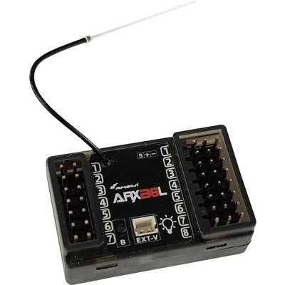 An electronic device with the marking 'ARX3BL', showing connections for various cables and an antenna located in the top left corner.