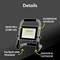 'EXTREMELY BRIGHT (3380 LM)', 'ALUMINIUM HOUSING', 'FOLDABLE AND PORTABLE', 'INDOOR & OUTDOOR'; LED floodlight with carry handle.