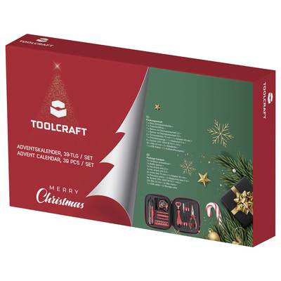 'Toolcraft Advent Calendar, 39-piece set' package with tools. Christmas-themed design with snowflakes and ornaments.