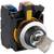 A key switch with a removable key, enclosed in a black plastic housing and metal components for industrial applications.