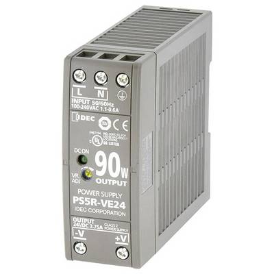 Grey power supply unit, labelled 'POWER SUPPLY PS5R-VE24 IDEC CORPORATION', Input 100-240VAC, Output 24VDC 3.75A, max. 90W.