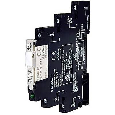 A black, slim switch base with white CE markings and technical information on the surface, containing terminal screws.