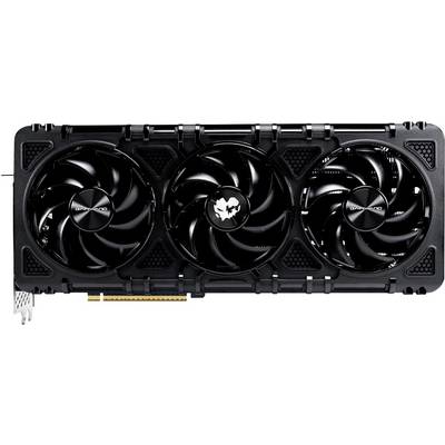 Black graphics card with three large fans and a white logo in the centre.