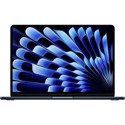 A laptop with a dynamic blue and black wave pattern on the screen, conveying an abstract and modern impression.