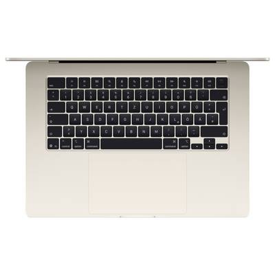 An open laptop viewed from above with a German QWERTZ keyboard and trackpad. Casing in a light colour.