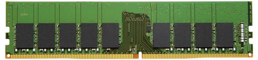 A green RAM memory module with black chips and gold contact strips along the bottom edge.