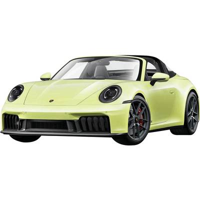 A pale yellow sports car with a black roof displays a modern, aerodynamic design. The wheels and sporty front section are distinctive.