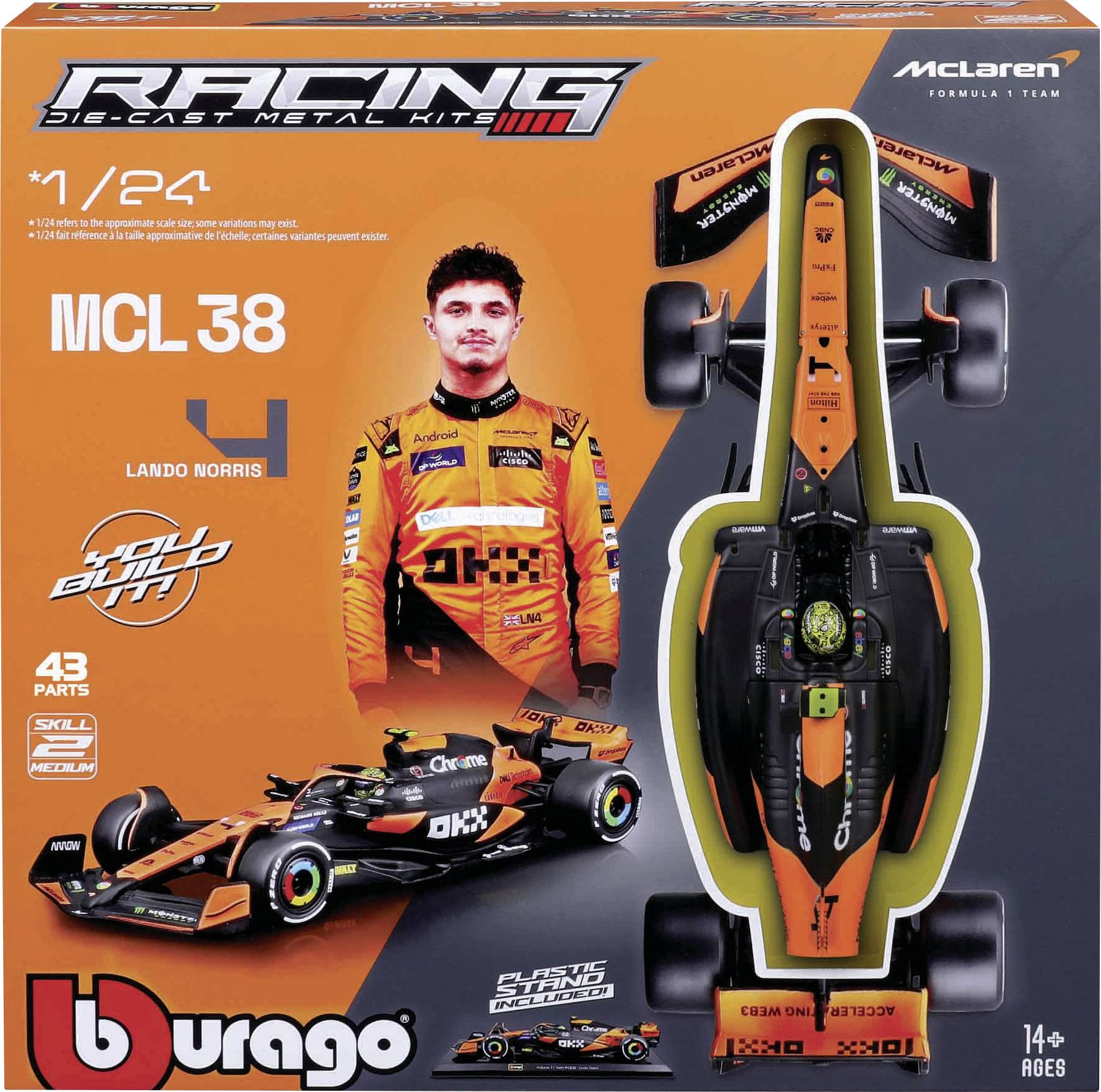 Bburago F1 KIT McLaren MCL38 mit Helm, #4 Norris 1:24 Model car