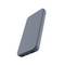 Grey, slim power bank with rounded corners and three USB ports, suitable for charging mobile devices while travelling.