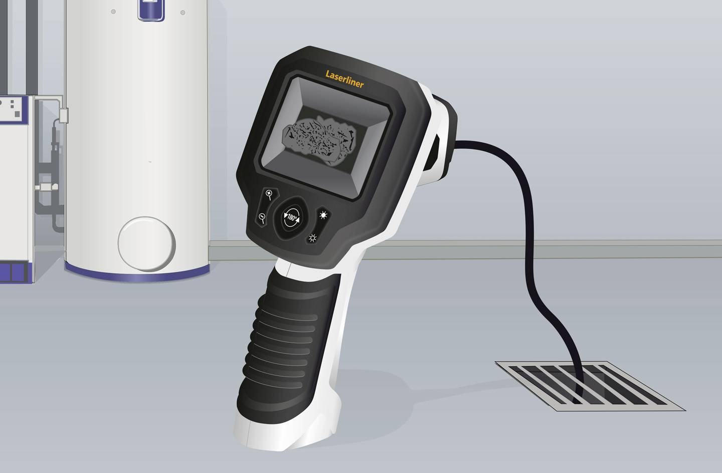 A portable endoscopic instrument displays an image on a screen. It is used for inspecting a drainage pipe.