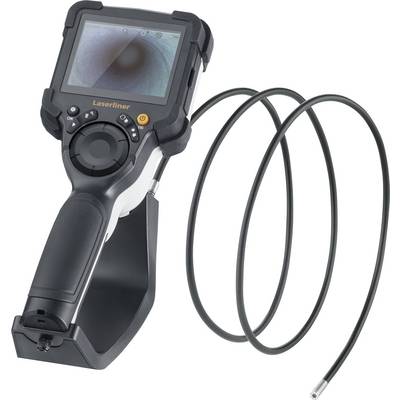 A black endoscope with a flexible cable and camera. It displays an image on a colour screen. Model: Laserliner.