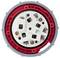 Round socket with a red frame, white terminals and metallic screws, suitable for 690V.