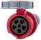Industrial red socket with five round plug slots and a grey housing.