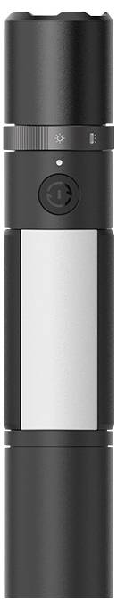 Black torch with silver handle and rounded head, standing alone on white background.