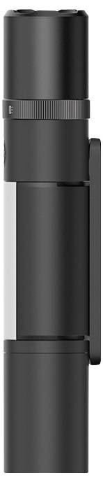 A black, cylindrical torch with a clip on the side.