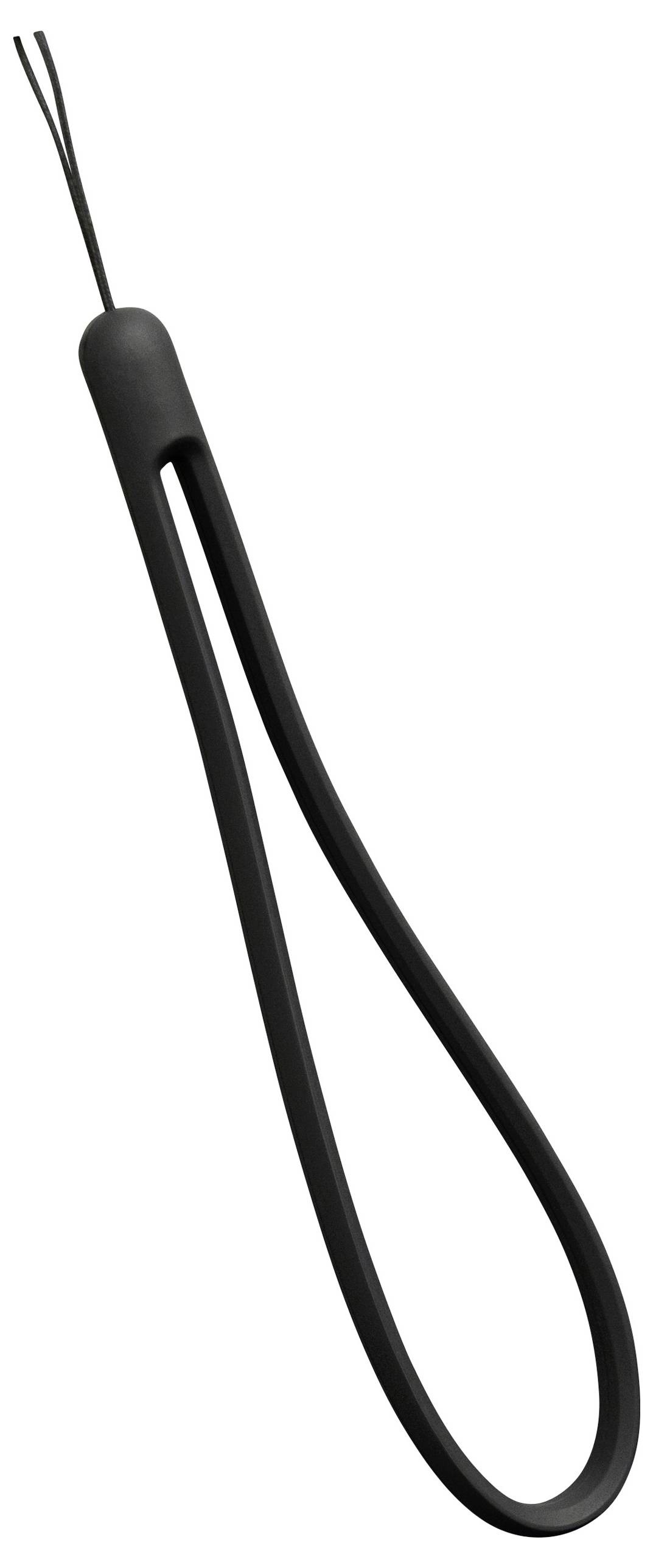 Black hand strap that can be attached to electronic devices to ensure a secure grip.