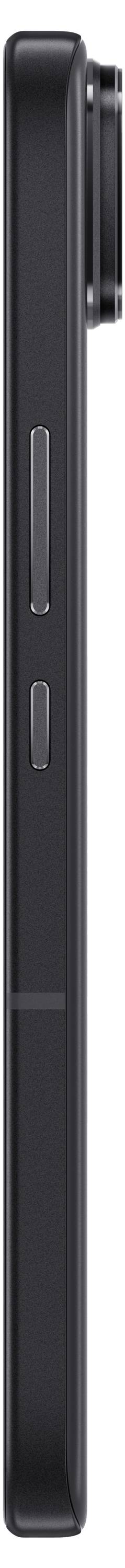 Side view of a black smartphone; shows two buttons and a protruding camera unit on top.