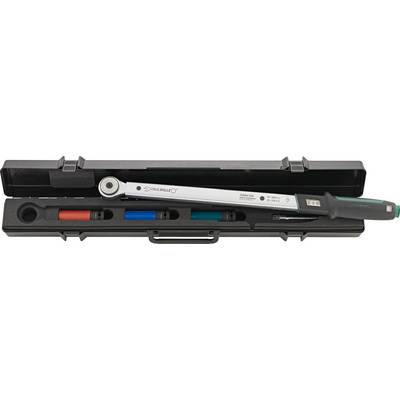 A torque wrench in a black case, surrounded by colourful adapters. Used for precise application of torque.