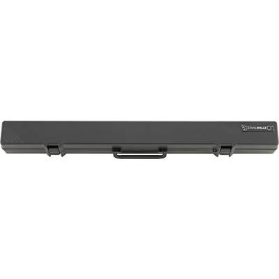 Black, rectangular hard-shell case with carry handle, suitable for storing long items such as fishing rods or sports equipment.