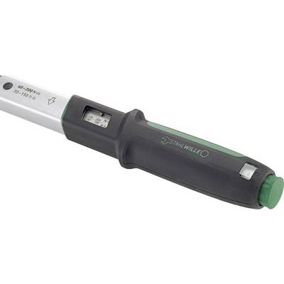 Torque wrench with scale adjustment, handle in black and green. Used for precise verification of torque values.