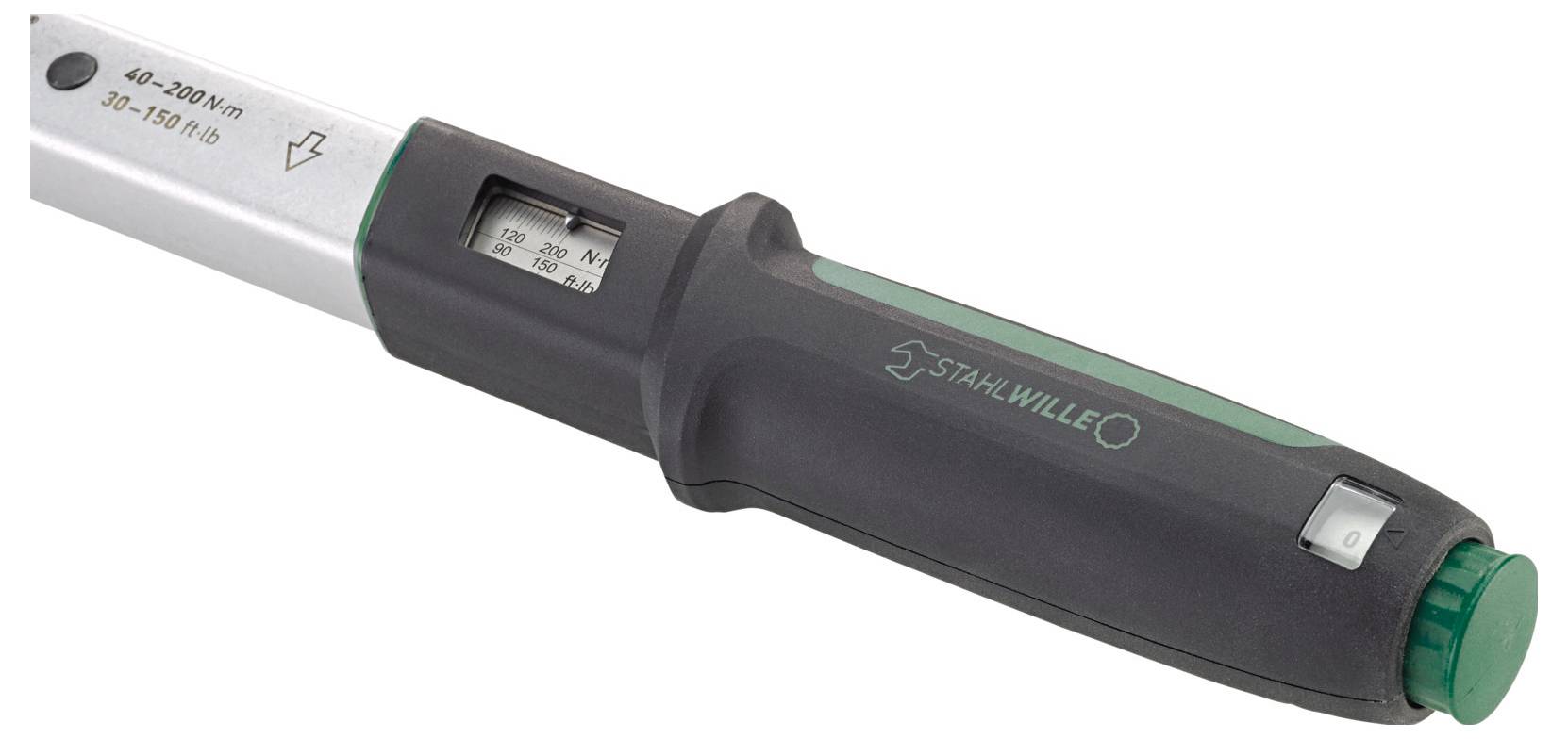 Torque wrench set in a black storage box. Includes adapters in various colours and an ergonomic handle.