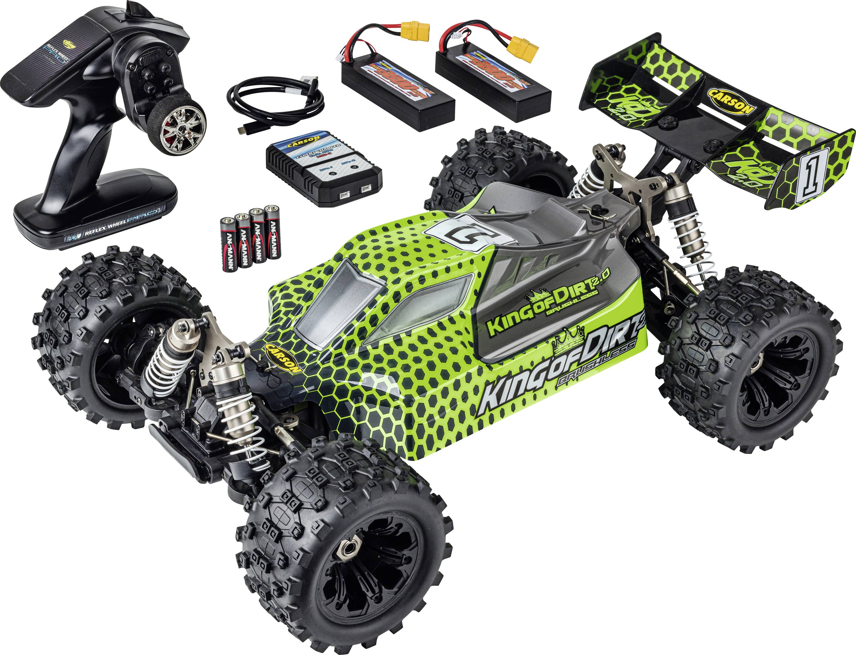 Carson Modellsport King of Dirt 2.0 Green, Black 1:8 RC model car Electric Buggy 100% RtR 2,4 GHz Incl. batteries and ch-0