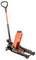 A hydraulic jack with an orange and black design, suitable for lifting vehicles in workshops or garages.