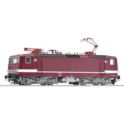A red model of a German electric locomotive with the marking '143 579-5'. It has red pantographs and detailed decorative features.