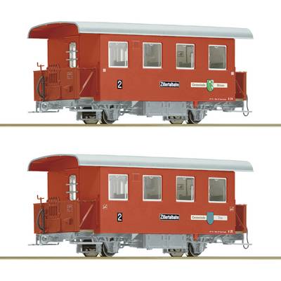 A red railway carriage with the inscription 'Zillertalbahn'. It has windows, doors and white lettering. The top and bottom are similar.