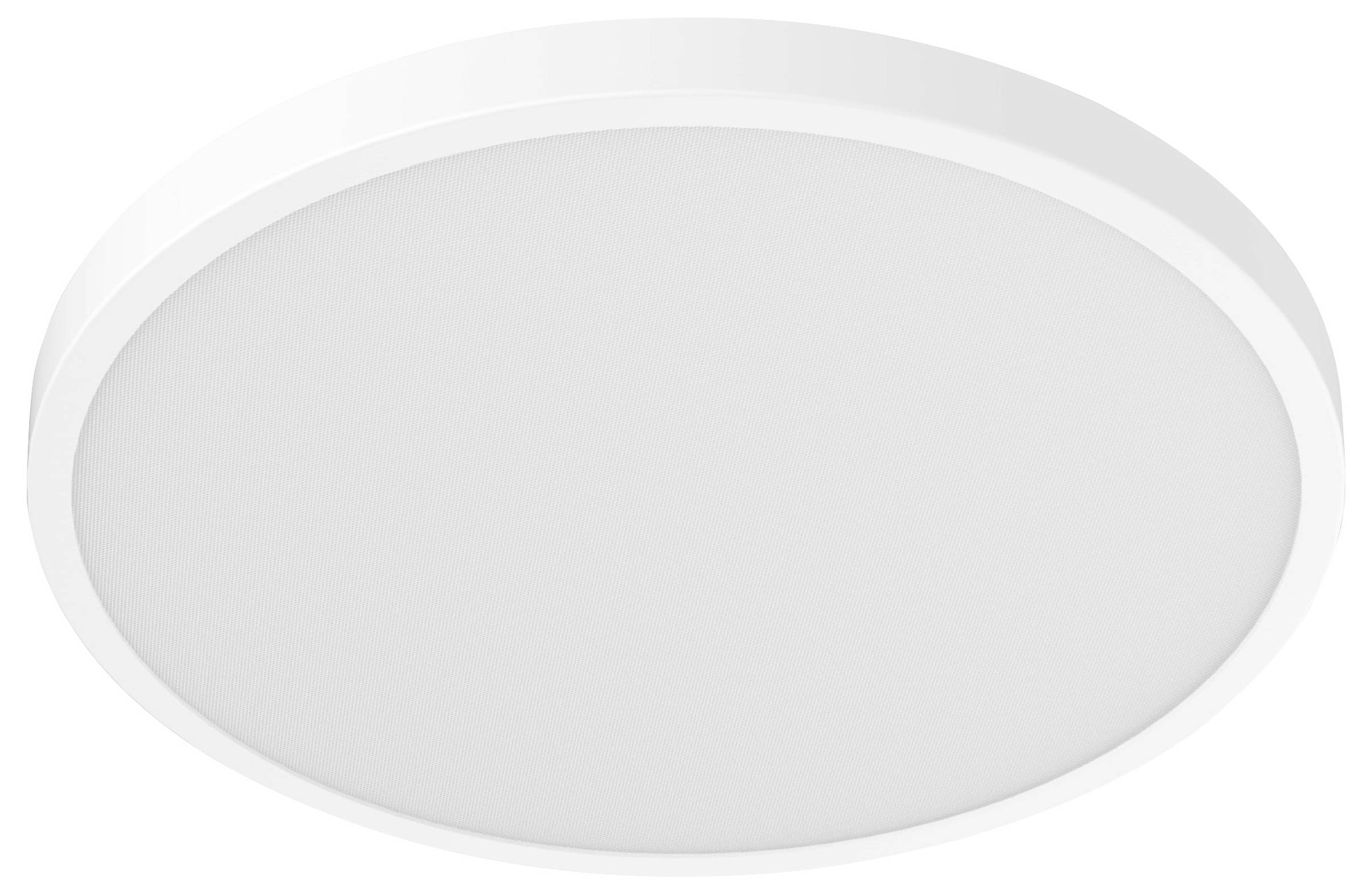 Round, white ceiling light with a simple design, suitable for various interior spaces.