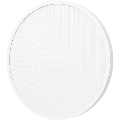 Round, white speaker with fine grille, suitable for ceiling mounting in interior spaces.