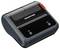A black, compact label printer with a red button on the side. Brand logo on the top surface.