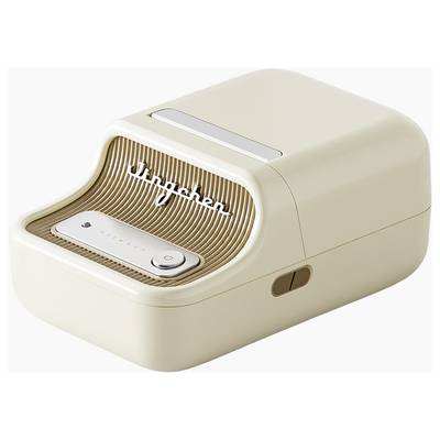 Beige, modern device with a curved design, resembling a compact document or label printer, with controls located on the front panel.