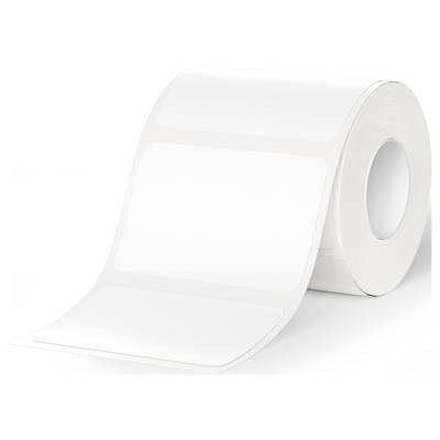 A roll of white labels, partially unrolled.