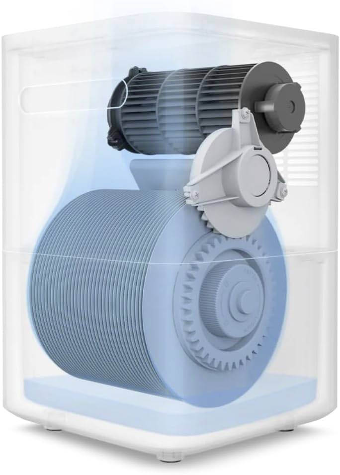 A transparent container reveals an electric motor with cooling fins and a large gear inside, conveying technical functionality.