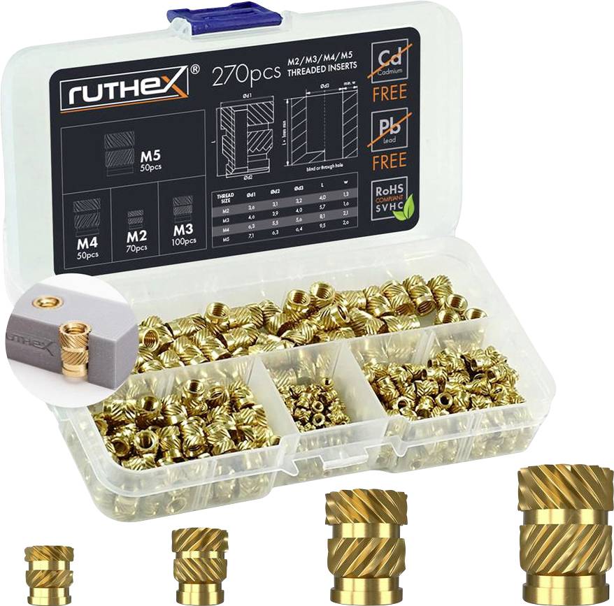 ruthex Threaded insert M2 + M3 + M4 + M5 GE-KASTEN-001