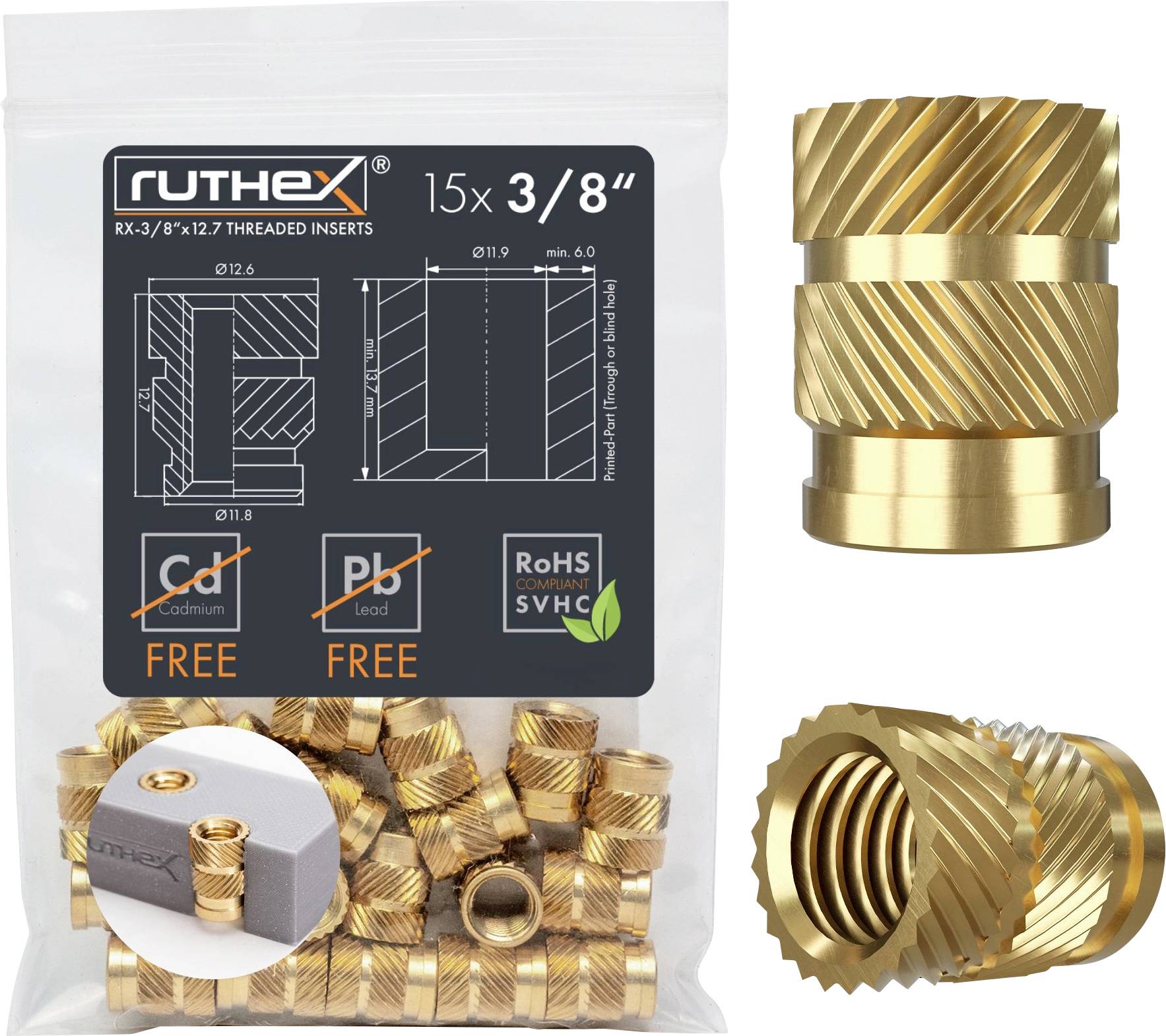 ruthex Threaded insert RX-3/8“-16-x12.7 GE-3/8x127-001