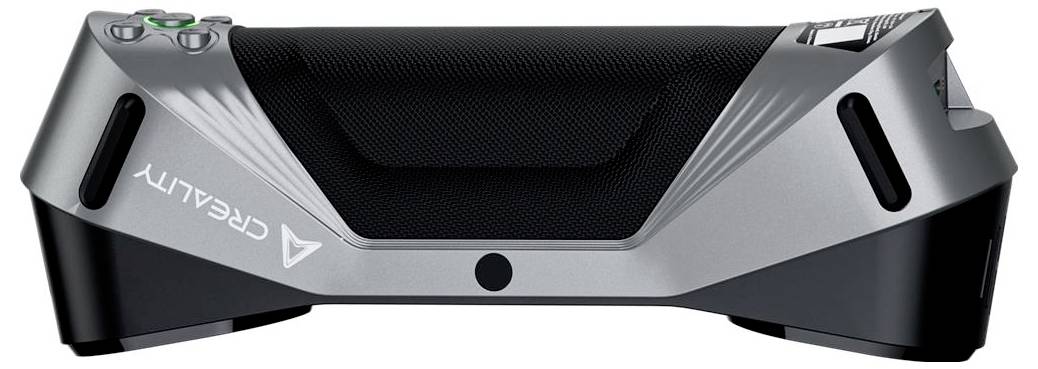 A grey and black charging station for games console controllers, with LED indicators on the top surface.