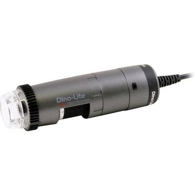 A black, cylindrical digital microscope with the inscription 'Dino-Lite'. It is powered by a cable.
