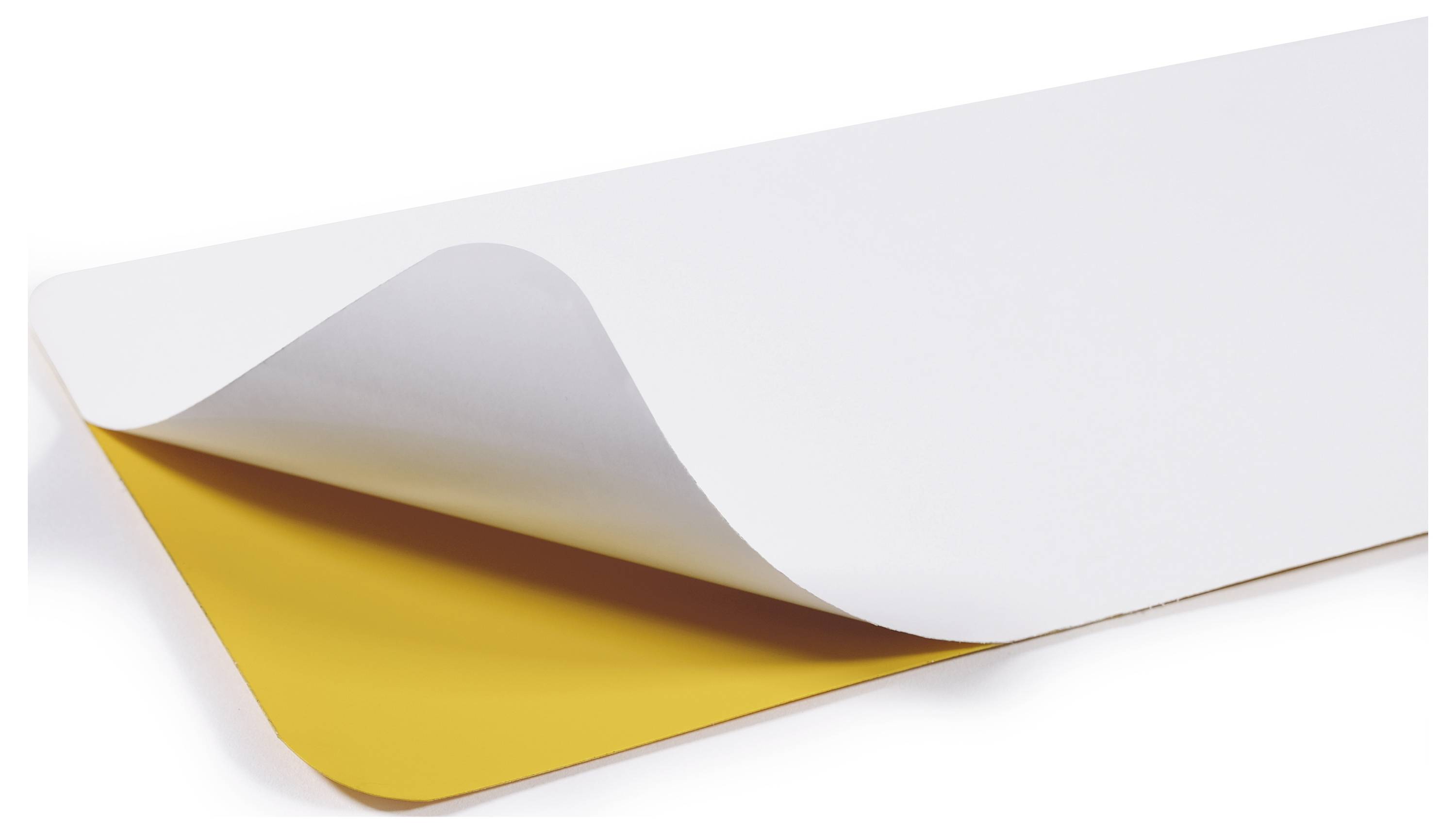 A stacked pair of sheets: a white and a yellow sheet. The white sheet is on top, with a corner folded up.