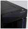 Computer case by Gigabyte with front panel ports and a blue light strip on a smooth, dark surface.